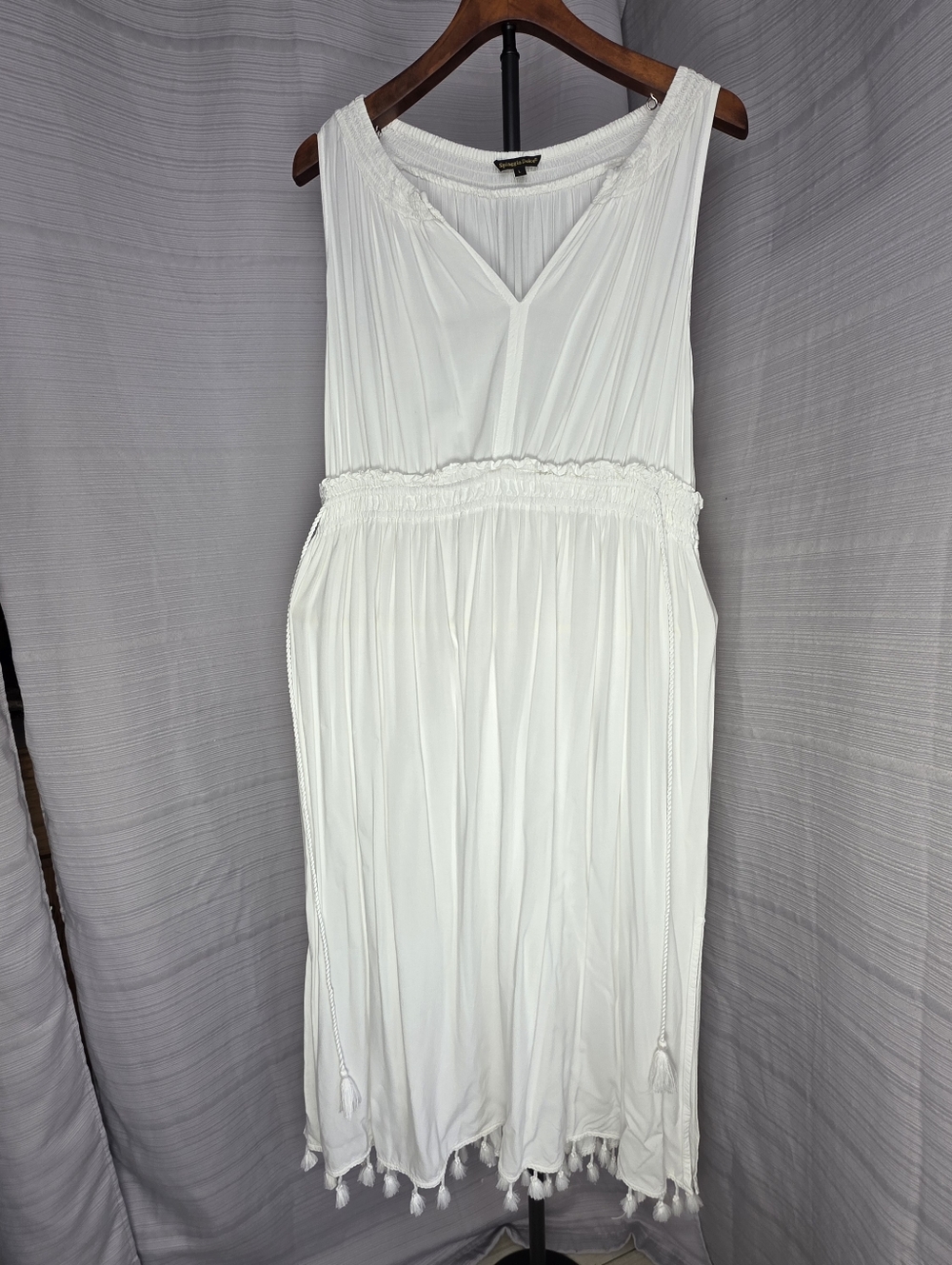 White Western Bohemian Dress Knee Length Large Coastal Cowgirl Boho Revival